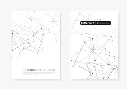 2封面矢量模板 A4 大小的小册子。具有连接线和点的现代几何背景
