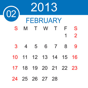 2013 年 2 月日历矢量