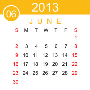 2013 年 6 月日历矢量