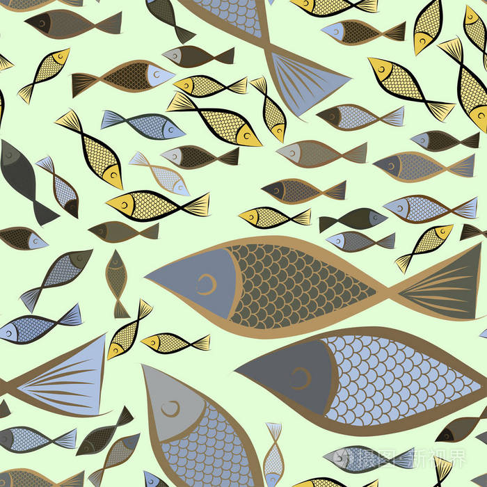 无缝装饰手绘鱼画插图良好的设计纹理和背景卡通风格矢量图形