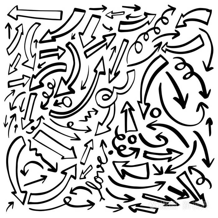 箭头集, 手绘, 形状, 线条, 笔画, 收集涂鸦矢量设计图表和插图在白色
