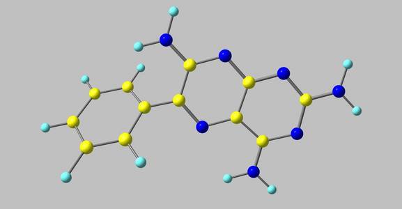 Triamterene 是一种用于治疗高血压和水肿的噻嗪类利尿药。3d 插图