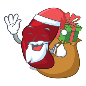 圣诞老人与礼物脾脏吉祥物卡通风格矢量插画