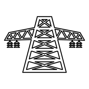 矢量插图中隔离的电线杆平面图标矢量卡通高压电源线图标的漫画风格