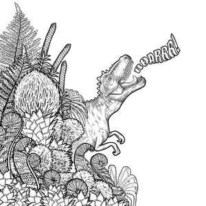 图形恐龙和史前植物照片