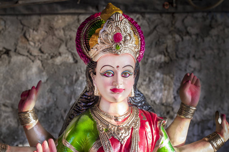 puja 海报与印度女神卡利的画像, 向量例证女神杜尔迦女神像卡片为