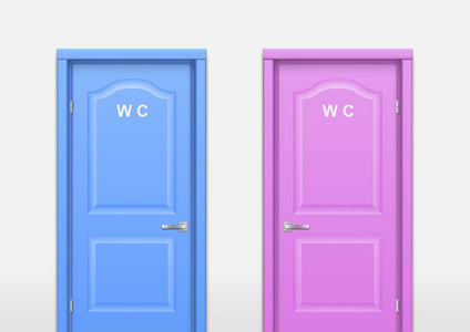 办公室卫生间两门卫生间内的粉红色和蓝色的室内矢量.wc照片
