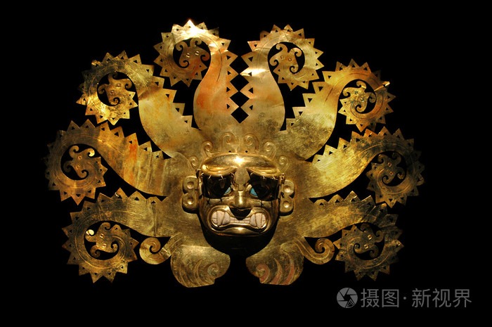 由黄金和 zaphire 的秘鲁古代面具