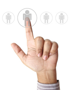 触摸屏按钮手按触摸屏幕上的图标的人按钮照片