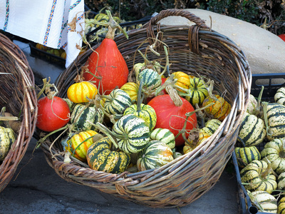 在篮子里的小装饰绿色 pympkins