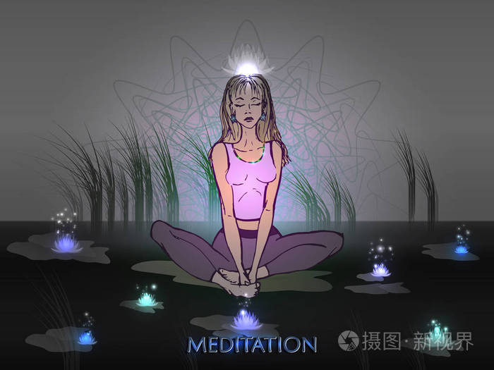 自然背景下的冥想女孩