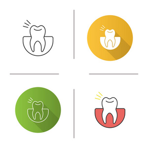 牙痛图标。平面设计, 线形和颜色样式。孤立向量插图