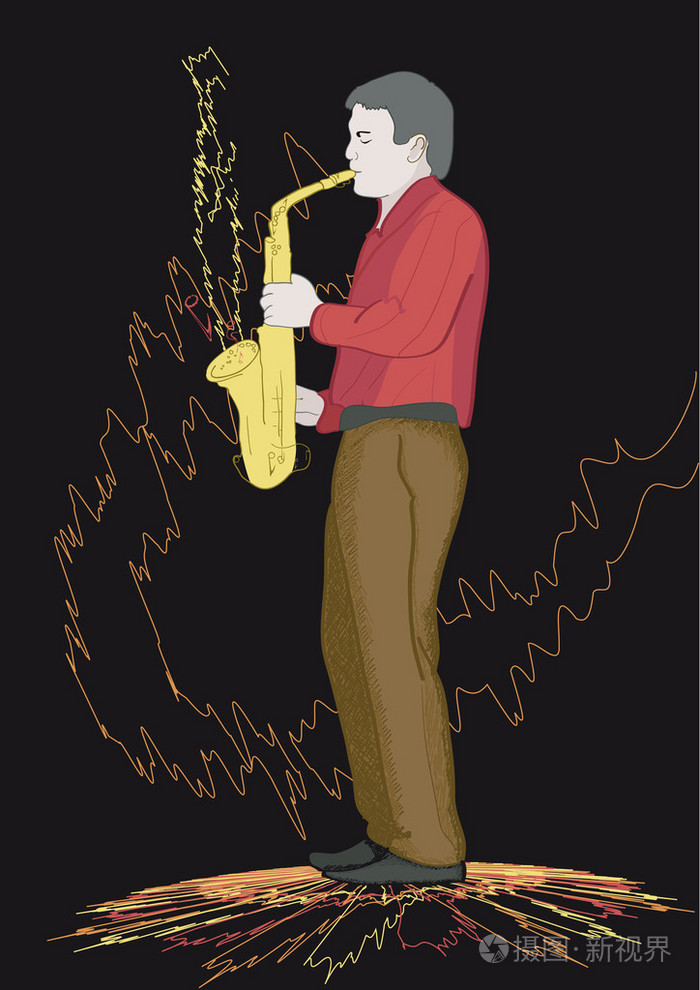 萨克斯管吹奏者插画-正版商用图片05eplx-摄图新视界