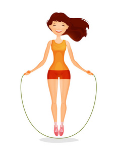 女孩插画快乐快乐的女孩跳绳.健身, 体育理念.卡通矢量插画照片
