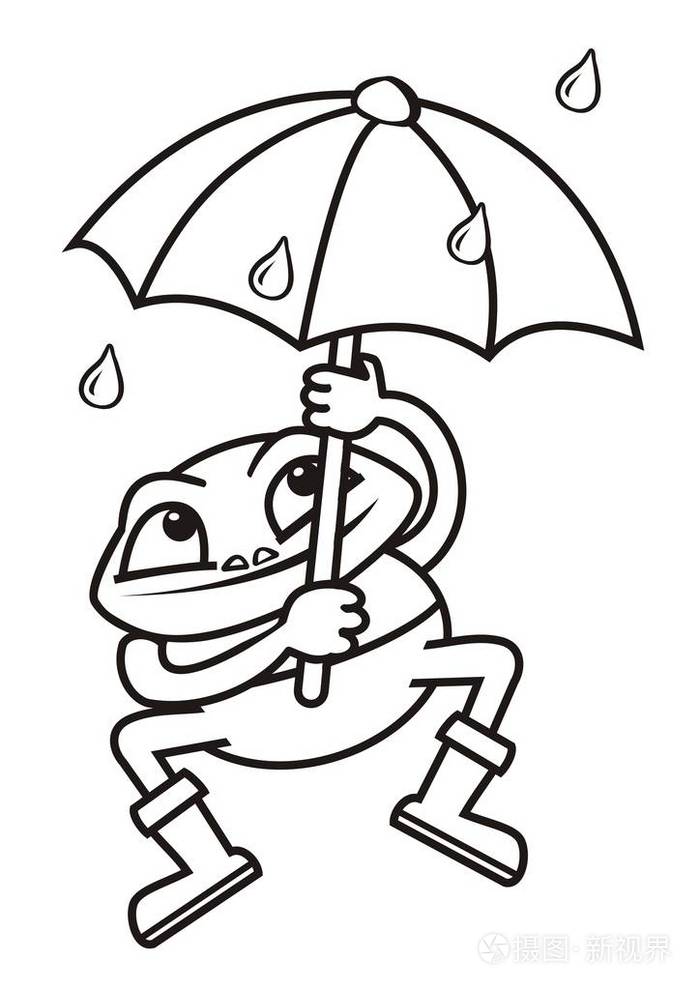 青蛙和雨伞, 着色书, 滑稽疯狂的例证插画-正版商用图片05eu4a-摄图新
