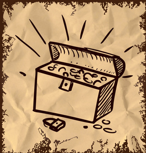 老海盗的宝藏与孤立复古背景上的锁.手绘图素描矢量图照片