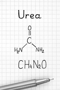 尿素用笔的化学公式。特写