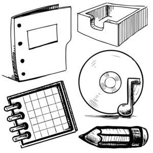 设置办公室的东西。手绘图素描矢量图