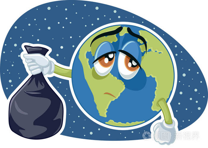 行星地球持有塑料垃圾袋矢量卡通