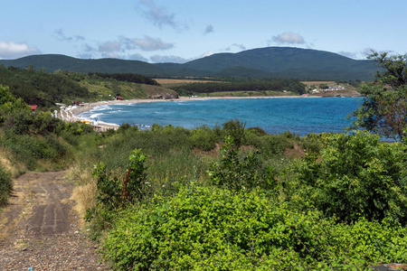 保加利亚布尔地区 Ahtopol 镇海岸线和海滩全景