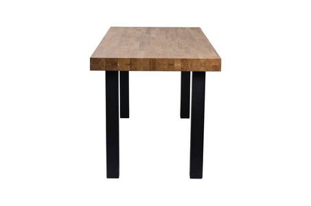 黑色金属腿的木桌在白色背景被隔绝了