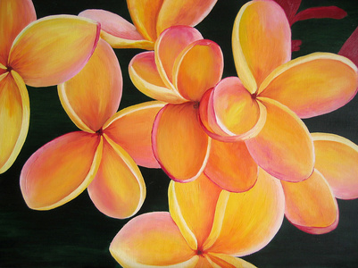 橙色梅香的花。绘画。布面油画