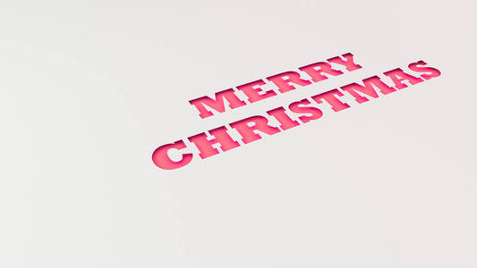 红色的圣诞单词在白纸上剪断。3d 渲染插图