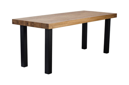 黑色金属腿的木桌在白色背景被隔绝了