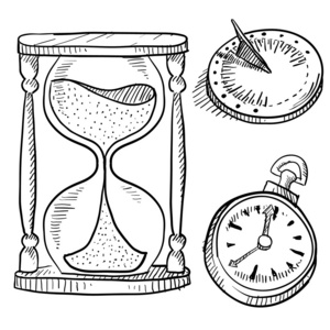沙漏, 日晷, 和秒表素描照片