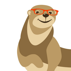 动画片水獭在眼镜向量例证平的样式前面照片