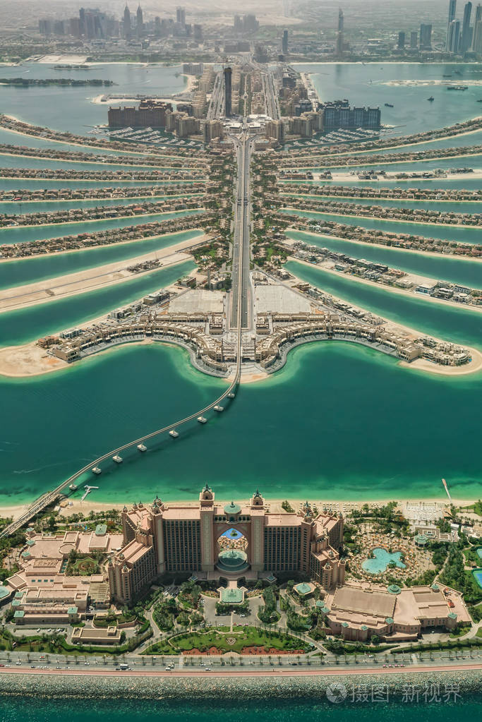 迪拜人造棕榈岛鸟瞰图全景垂直视图