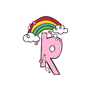 英文字母 r. 彩虹.白色背景上的孤立向量对象照片