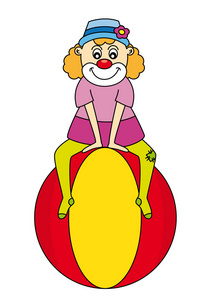 小丑女子坐在一个大的球