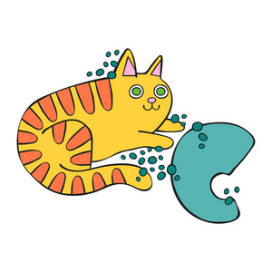 英文字母 c. 猫.白色背景上的孤立向量对象照片