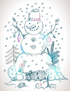 圣诞贺卡圣诞设计手绘制的雪人