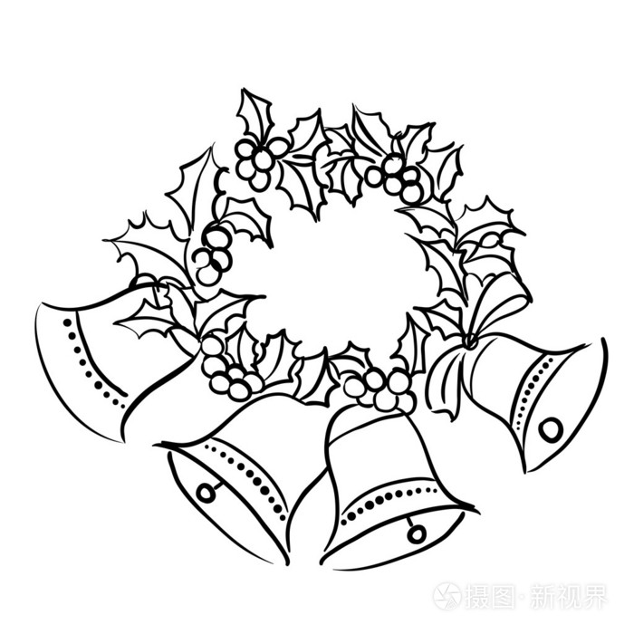 与响铃的圣诞花环插画-正版商用图片05fg00-摄图新视界