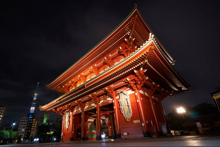 日本东京2018年6月15日 日本浅草寺寺一盏大红灯。也称为浅草夜摄影圣地, 是日本著名的旅游胜地。