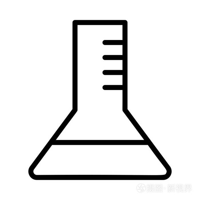 黑色轮廓三角形烧瓶在白色背景下分离