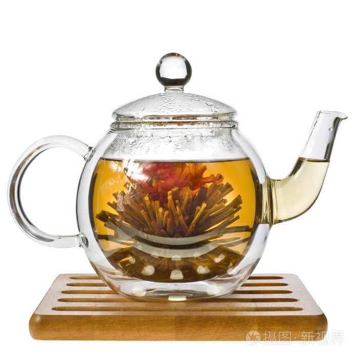 孤立在白色背景上的中国花茶玻璃壶照片 正版商用图片05fjmj 摄图新视界
