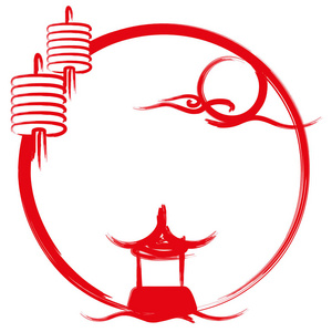 彩灯节寺庙月亮和灯笼刷子绘画例证照片