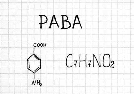 Paba 的化学配方。特写