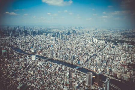 日本东京城市天际线全景鸟瞰图
