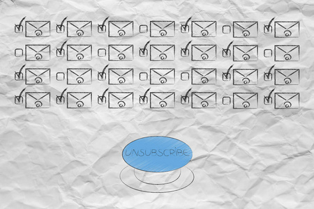 整理您的收件箱概念说明 带有首选选项的电子邮件组勾上和关闭和取消订阅按钮