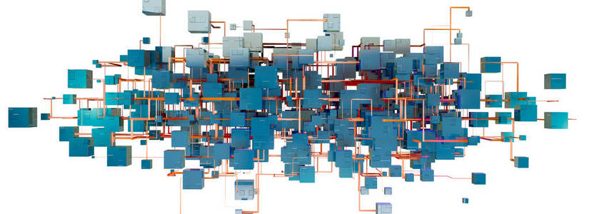 技术和数字概念3d 插图.互联网与科学的现代设计.
