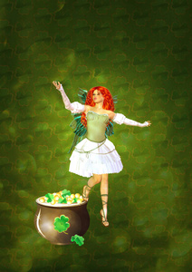 圣帕特里克节主题插图与妖精背景, 海报或邀请