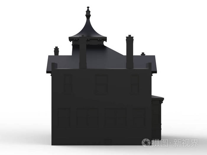 维多利亚风格的黑色老房子.在白色背景上的插图.物种从不同的侧面.