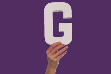 女手捧从底部字母 g照片