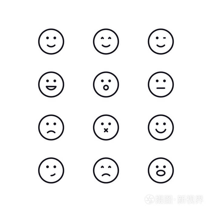 一组笑脸 emoji 表情矢量线图标插画-正版商用图片05ftz8-摄图新视界
