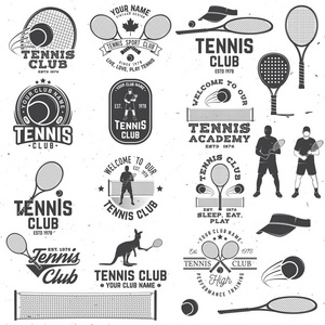 一套网球俱乐部徽章与设计元素。矢量插图
