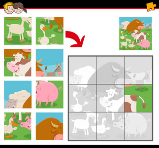 卡通农场动物拼图游戏